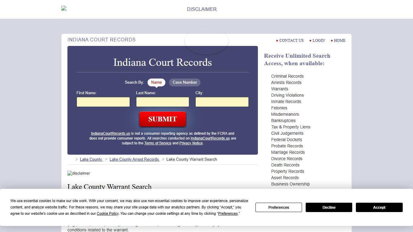 Lake County Warrant Search | IndianaCourtRecords.us